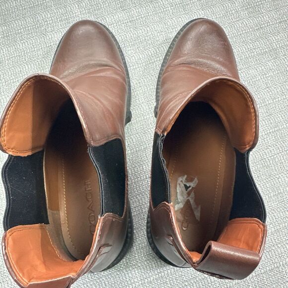 Coach Lyden Boots 10B Brown Ankle Logo Tag Pull On Leather - Picture 7 of 8